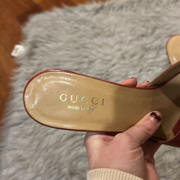 Gucci authentic blondie red and brown tie‎ slip on heel - Picture 2 of 12
